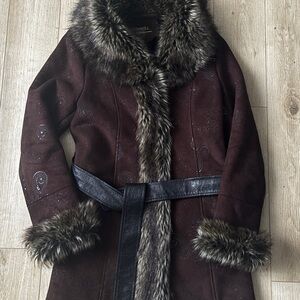 Brown Teddy Jacket with Faux Fur Trim